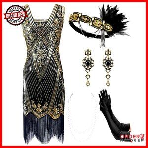 Vintage Flapper Dress with Fringe Sequin Beads Gatsby Party Costume